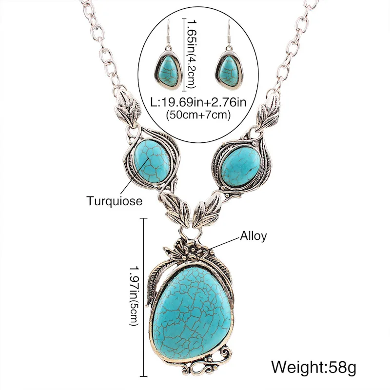 Мода Тибетский Стиль Заявление Хаулит Камень Ожерелье Серьги Комплекты Vintage