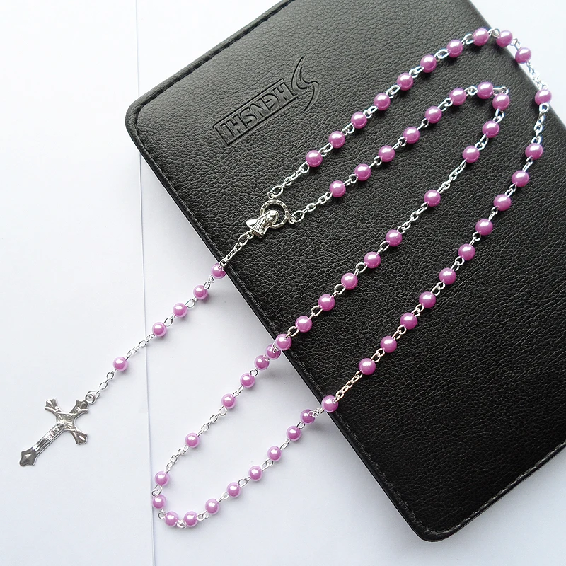 High quality Bohemia Light purple Pearl beads religion Pendant Virgin Mary Catholic Christ Jesus Cross Necklaces for Women | Украшения и
