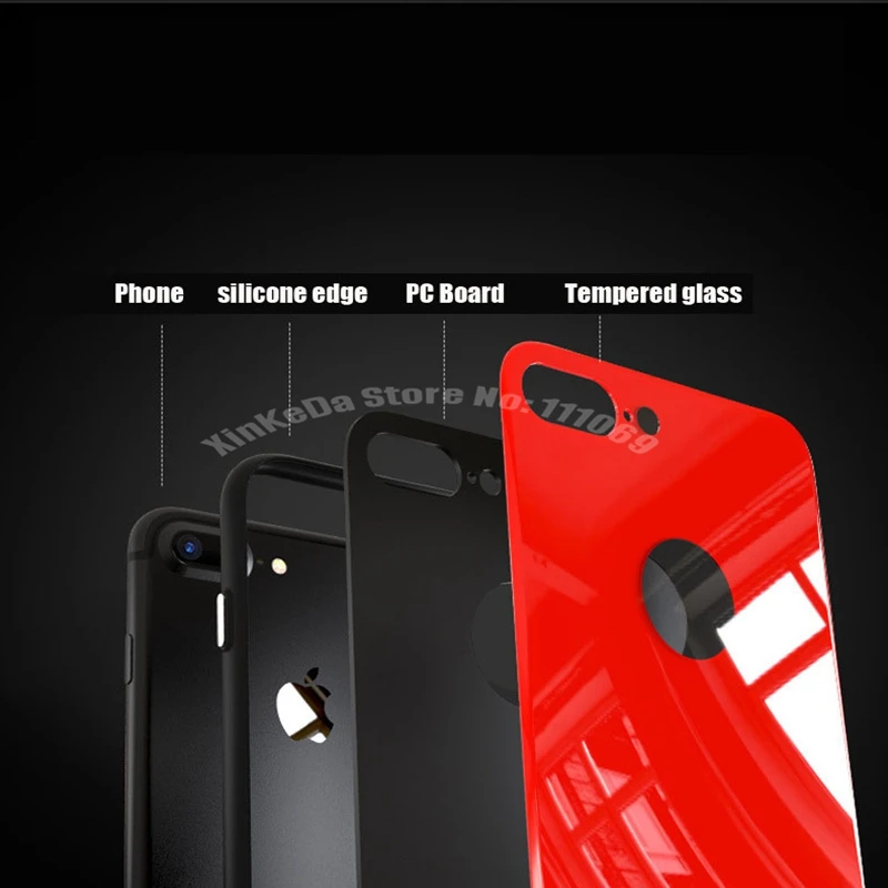 100 шт. Бесплатная доставка DHL чехол из закаленного стекла для iphone 8 Plus 7 X гибридная