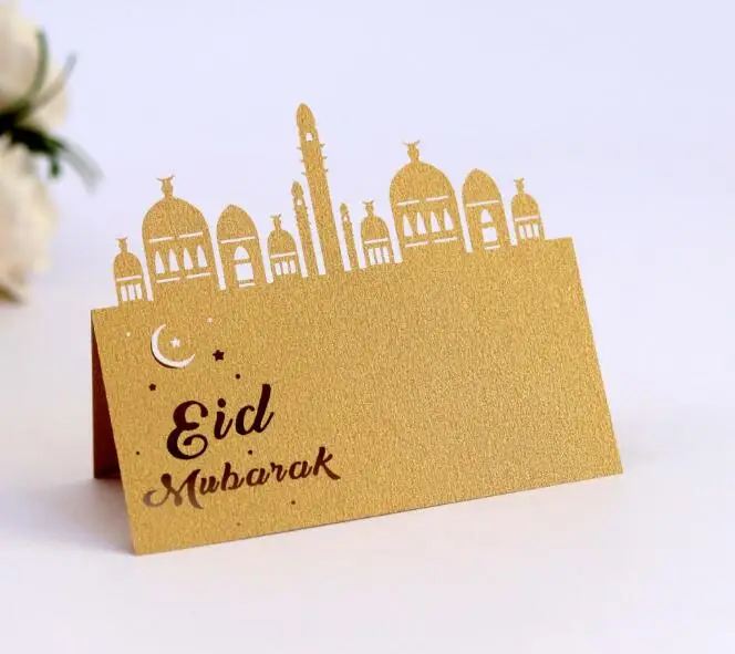 

100 шт./лот лазерная резка Eid Mubarak праздвечерние чная настольная карточка бумажная карточка с вырезами дворец