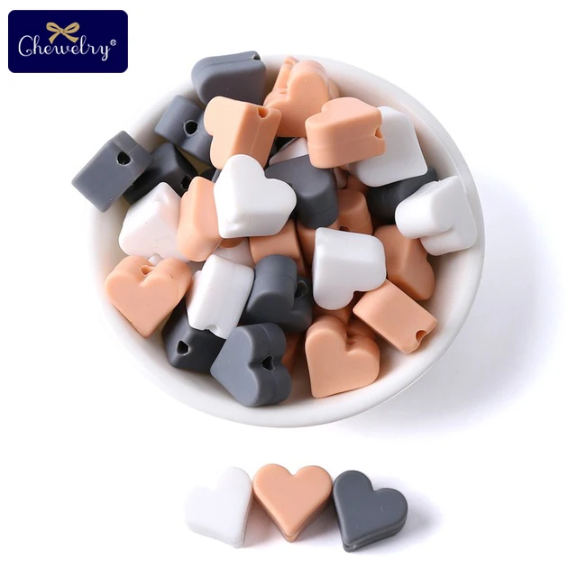 Gray Peach Heart CHEWELRY силиконовая бусина 40 шт. детский силиконовый Прорезыватель в форме сердца пищевой детский Кулон Жемчужный силиконовый маленький стержень детские товары игрушка - Цвет: Gray Peach Heart