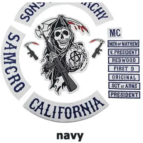Нашивка Sons of Patch Anarchy SOA мотоциклетная нашивка Байкер вышитый значок для одежды куртка на спине большой размер панк и рок эмблема Железная на - Цвет: navy
