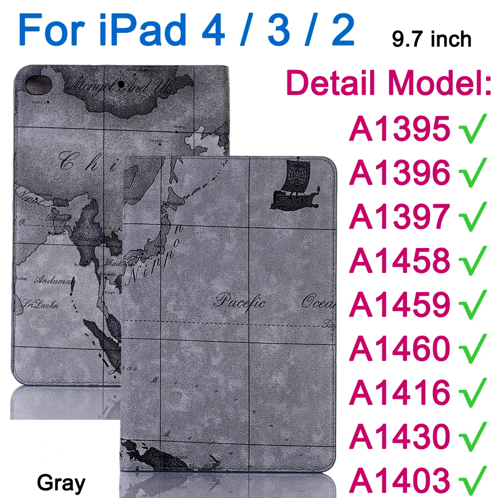 Gray-iPd 4 3 2 Для Apple iPad 6 5 4 3 2 Air1 Air 2/iPad Pro 9,7 10,5 11 12,9 дюймов чехол карта Флип кожаный чехол смарт-чехол-подставка - Цвет: Gray-iPd 4 3 2