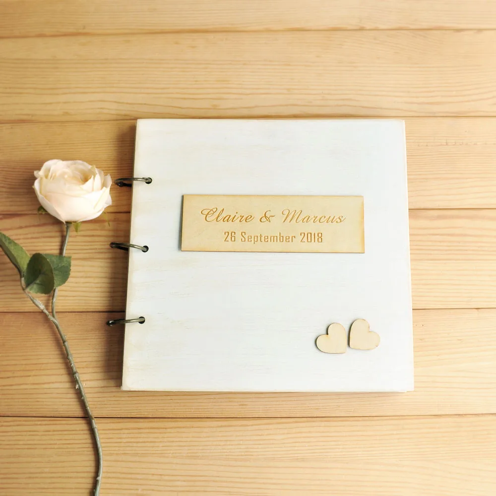 

Personalized Wedding Guest Book, Wooden Guest Book, Custom Guestbook Album, Rustic Wedding Engagement Anniversary Gift