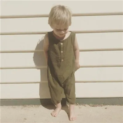 EnkeliBB Baby Boy Sleeveless Romper High Quality European Style Boy Onesie For Summer Green/Brown Kid Girls Button Romper - Color: Green