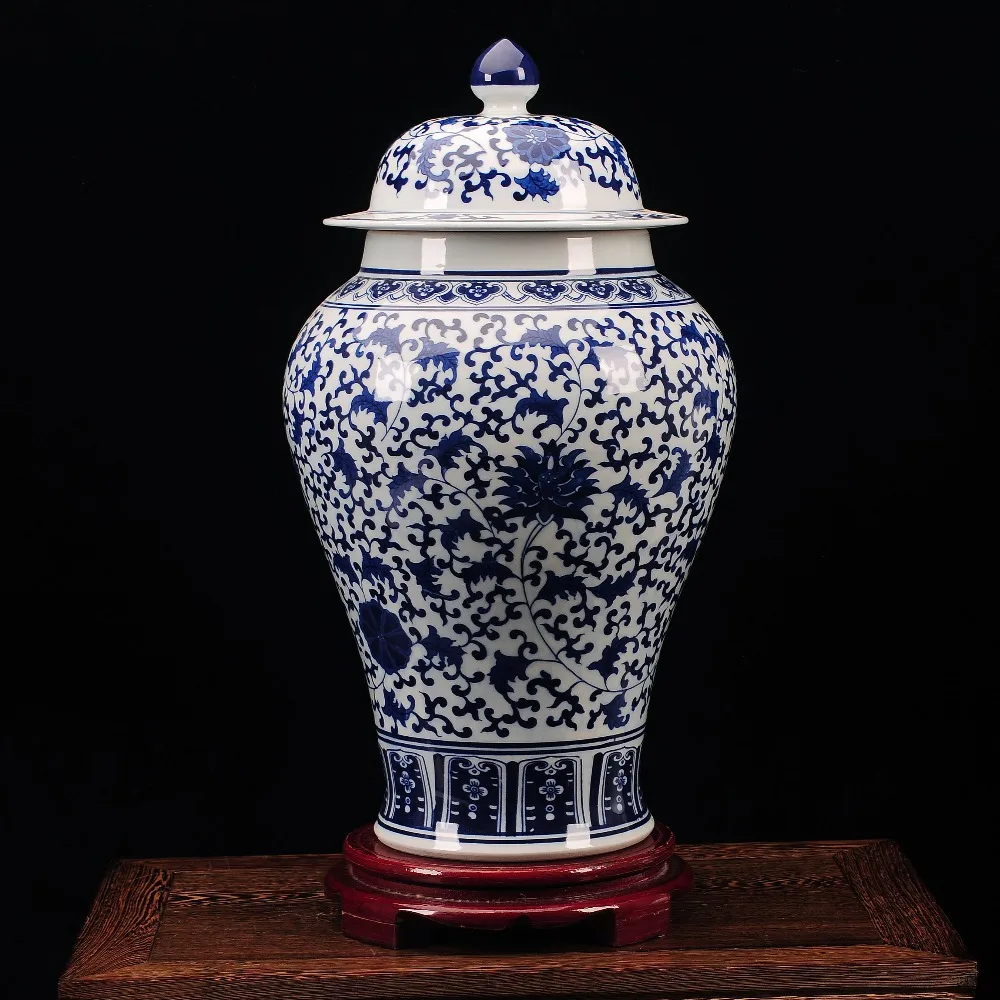 

Clear blue and white ceramic hand paint porcelain floral ginger jars