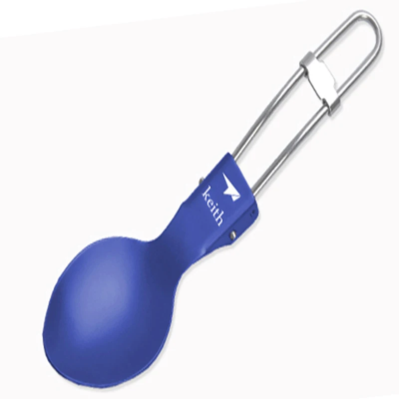 Blue Keith Складная Титановая Ложка, походные столовые приборы, ложка, походная посуда, удобная портативная Ультралегкая посуда для пикника, 17 г, Ti5305 - Цвет: Blue