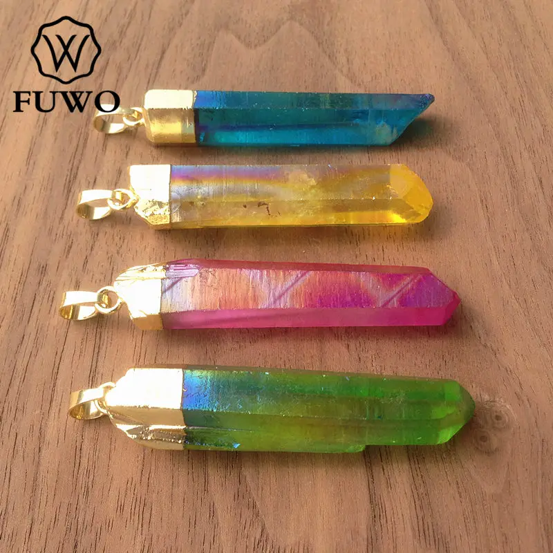 FUWO Aura Хрустальный точечный кулон многоцветный кварц с 24 каратным золотом