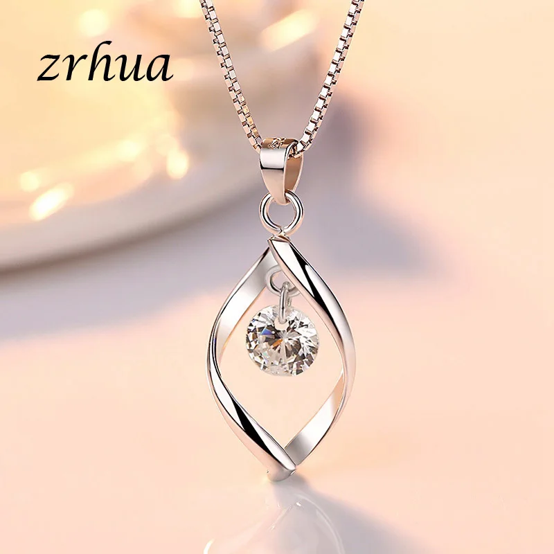 

ZRHUA Luxury Romantic Water Drop Pendant Necklace 925 Sterling Sliver Wemon Engagement Wedding Accessaries Nice Gift For Lover