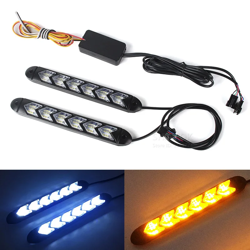 

Car DRL Turn Signal Waterproof Lights Styling White/Amber LED Knight Rider Strip Light Arrow Flasher Flowing DRL 2PCS