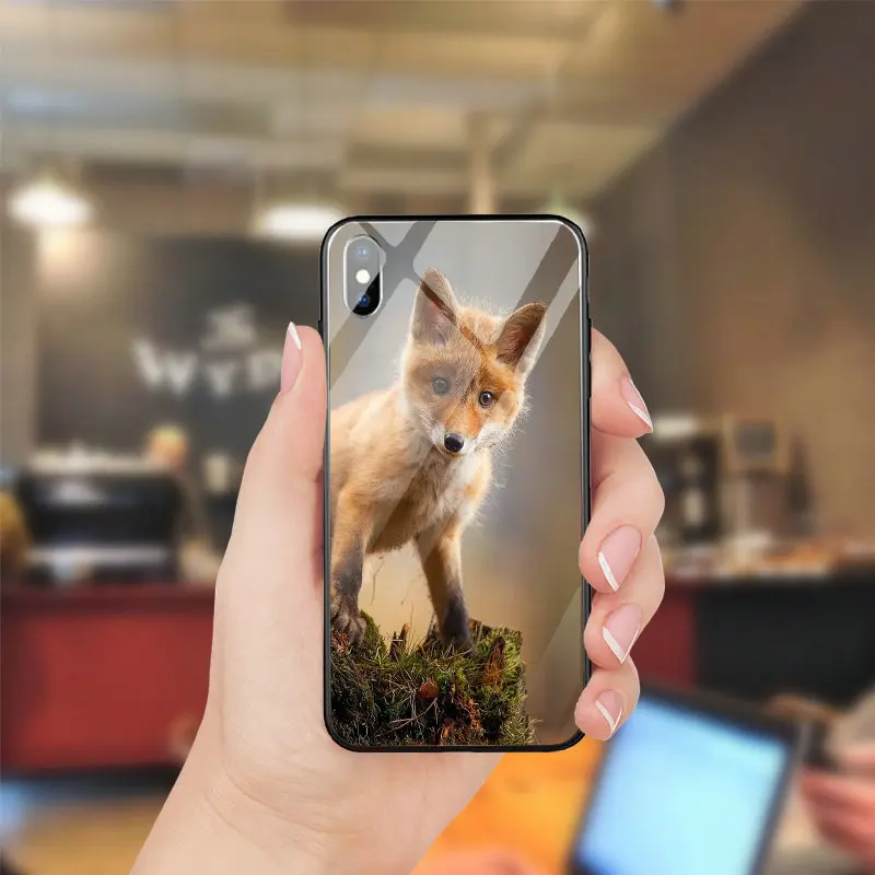 Симпатичные Red Fox в осенний лес закаленное стекло Transprent мобильного телефона Caess