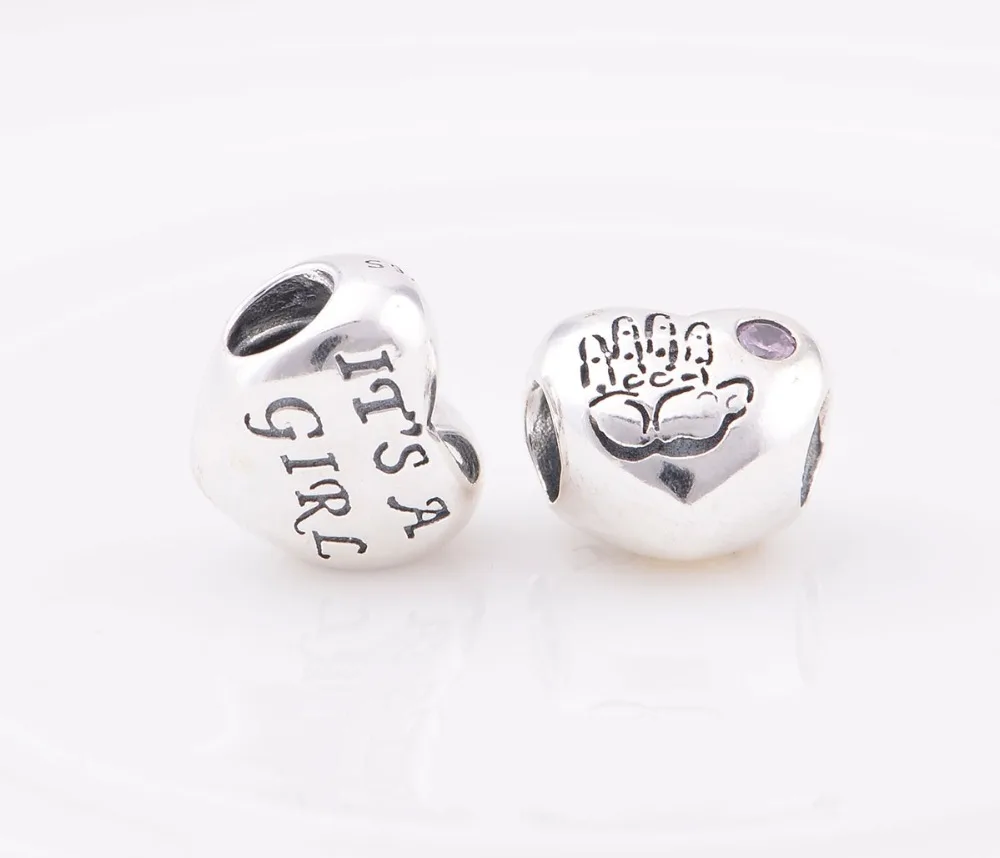 Для маленьких девочек Бусины стерлингового серебра 925 Розовый CZ Шарм для