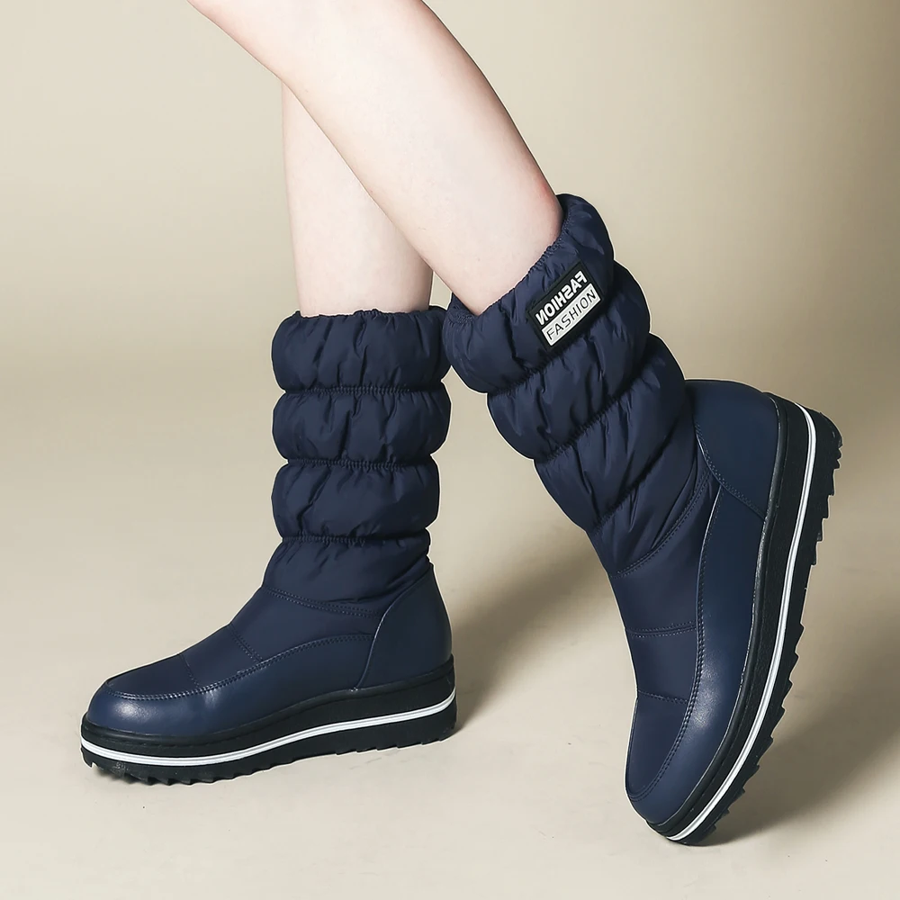 Женские сапоги на танкетке Meotina зимние плиссированные ботинки до середины икры
