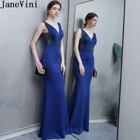 janevini sexy sheer waist evening party dress long mermaid beaded event dresses royal blue women formal gowns madre de la novia