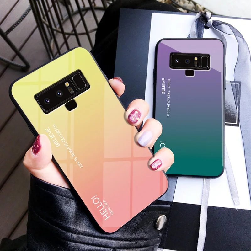 

For Samsung Galaxy Note 9 Case note9 Gradient Tempered Glass Silicone Frame Back Cover For Coque samsung note 9 Protective Shell