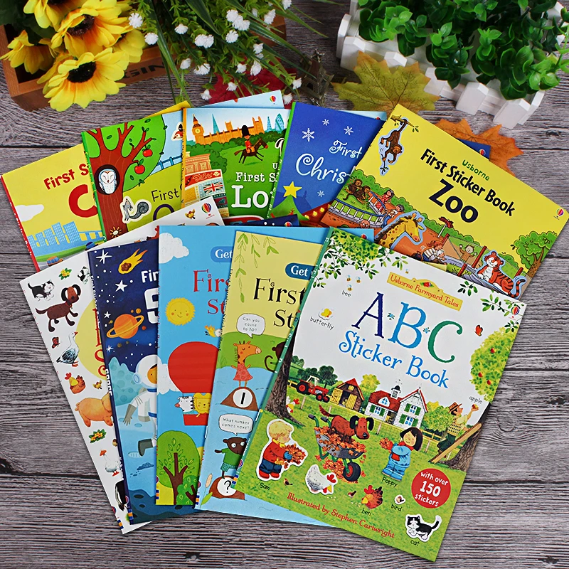 5 books/set Usborne children English picture sticker book colouring educational books kids dressing up/Christmas/cars stickers market fist sticker book children sticker books english children s picture book