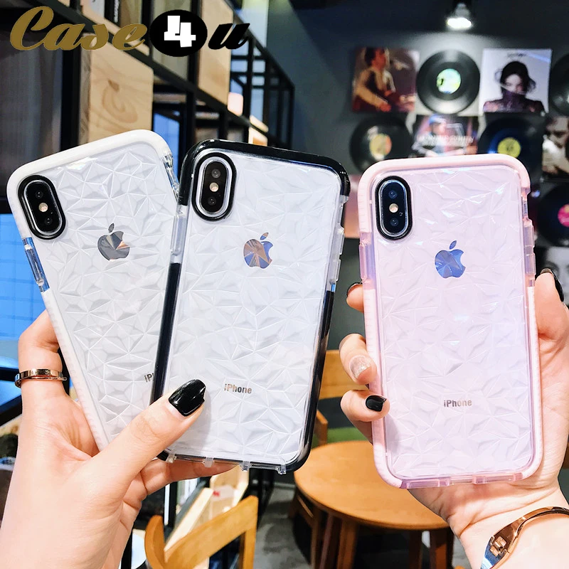 Противоударный прозрачный чехол с алмазной текстурой для iPhone XS Max XR X 10 8 7 6 6s Plus