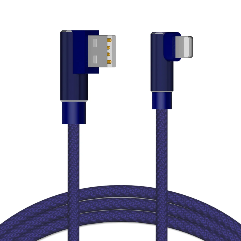 8 Pin Type-C Micro USB 1m Charging Cable Double Elbow USB Cable 2A Sync Data Nylon Woven TPE for Android IOS