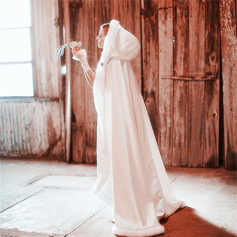 

New Bridal Cape Winter Women's Jacket Wedding Cloaks Long Faux Fur Shawl