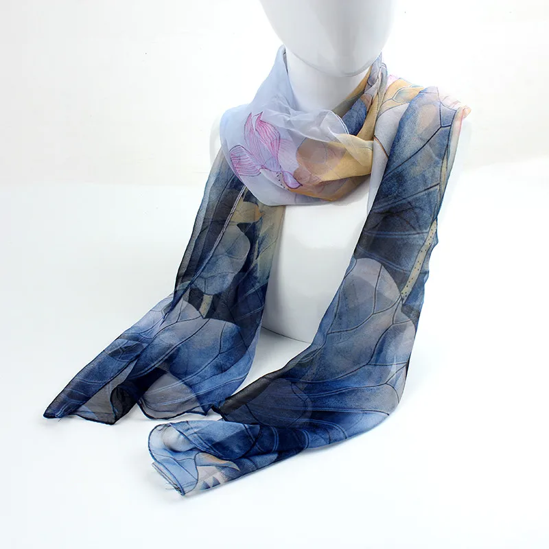 Silk Scarf Women'S Elegant Long Floral Printing Chiffon Beach Thin Shawl Wrap Green | Аксессуары для одежды