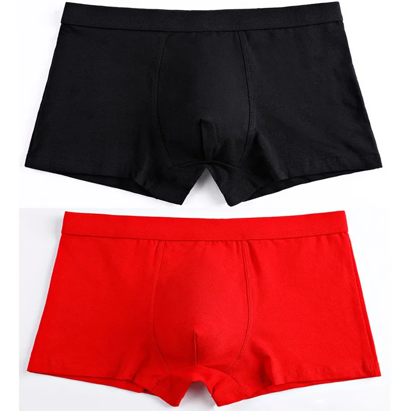 black-red Мужское хлопковое мягкое нижнее белье, новое хлопковое однотонное дышащее Мужское нижнее белье - Цвет: black-red