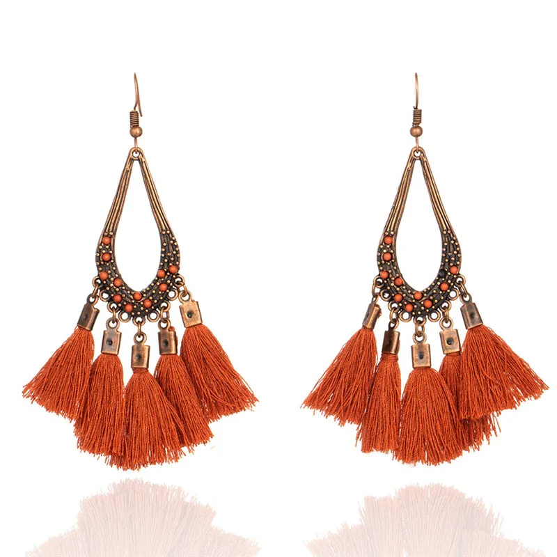 E021319B Серьги с кисточками для женщин Bohemia Boho Vintage Water Drop Серьги Женские ювелирные изделия Симпатичные хрустальные серьги с бахромой - Окраска металла: E021319B