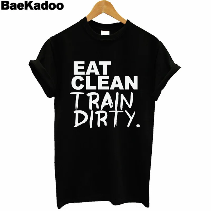 BAEKADOO EAT CLEAN Print Punk Style T-shirt Women Harajuku Black Short Sleeves Top Tee | Женская одежда