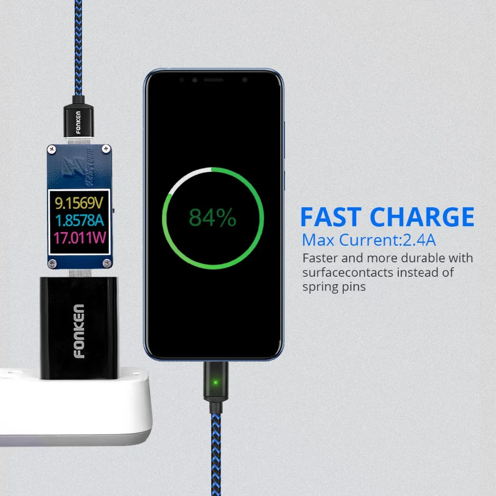 Магнитный кабель FONKEN USB Type C 2 м 4 А магнитные кабели для телефонов быстрое зарядное