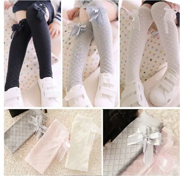 Новые весенние детские гетры для девочек модные сеточные носки с бантиком