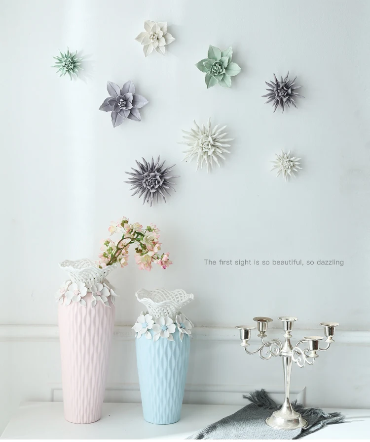 modern ceramic lily flower wall hanging crafts home livingroom tv background wall mural decoration hotel store wall ornamnets free global shipping
