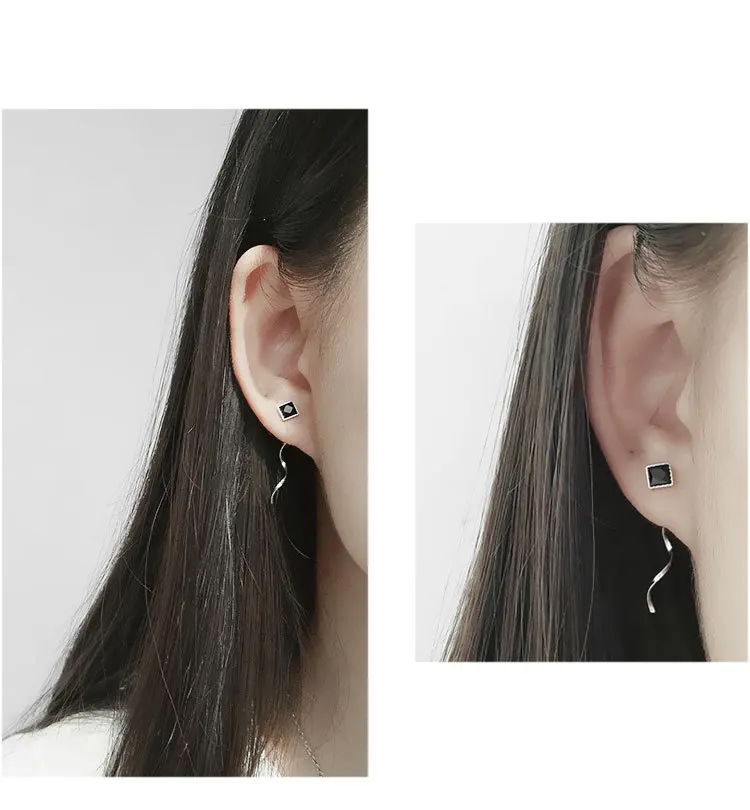 Серебро S925 пробы элегантные серьги черный кубический цирконий серьги ювелирные изделия подарок для женщин