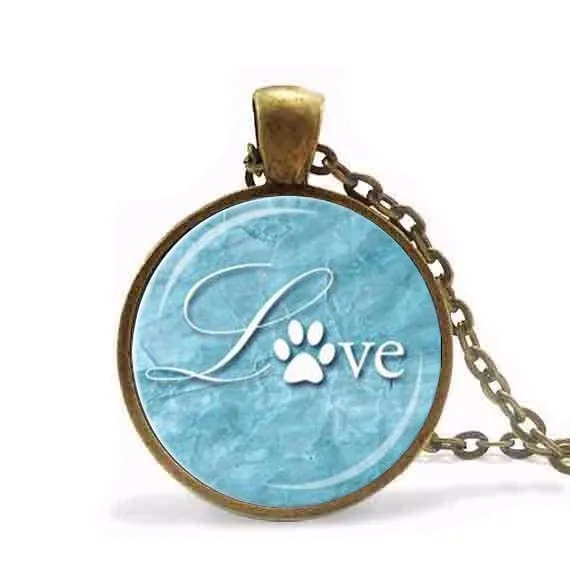 Стимпанк LOVE кулон с печатью лапы Love Animals ожерелье подвеской в виде синего и белого