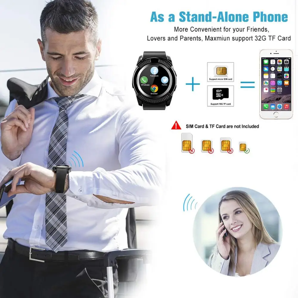 Умные часы умные для телефонов Android сенсорный экран с камерой Bluetooth телефон