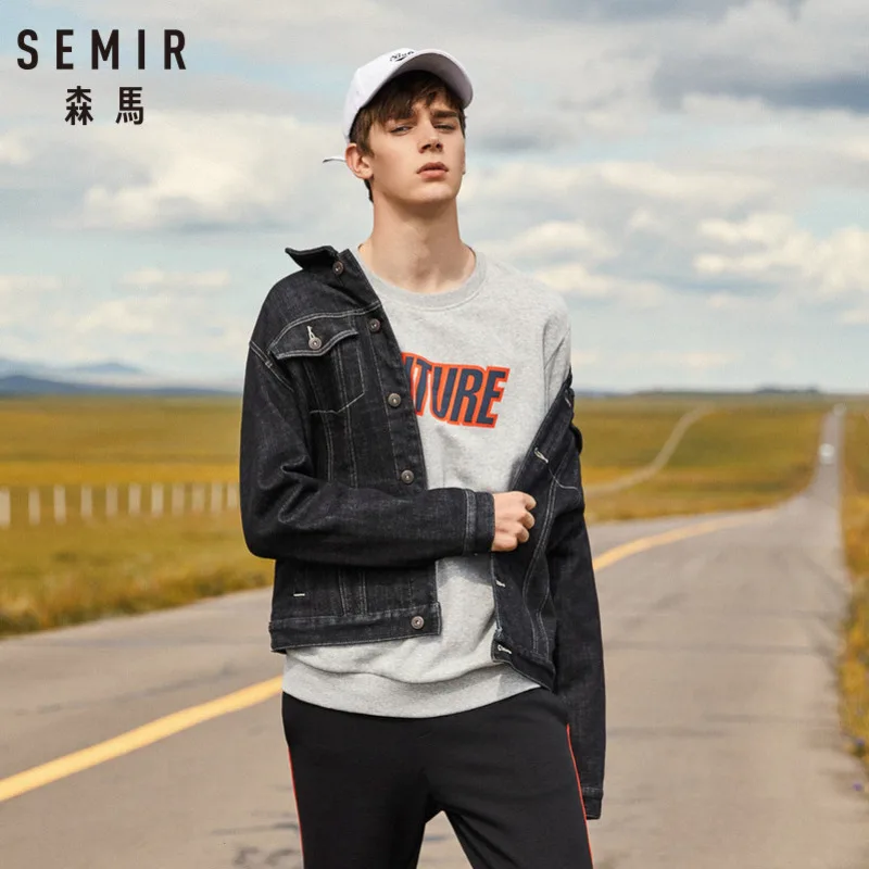 Мужская джинсовая куртка на флисовой подкладке SEMIR с воротником Потертая