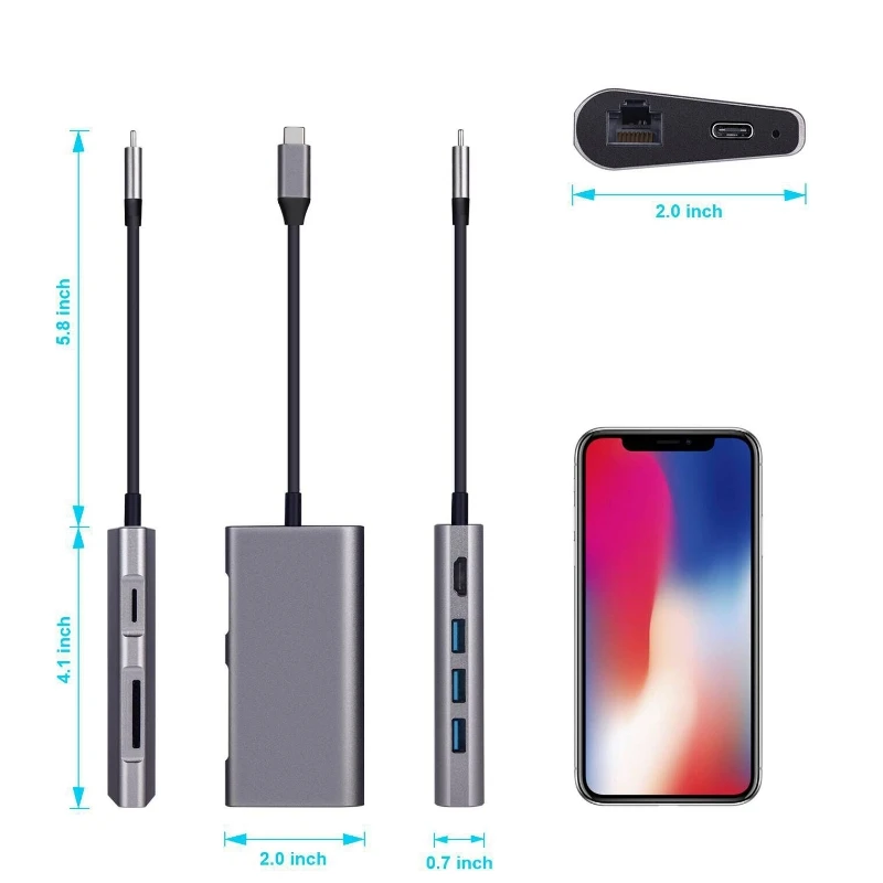 8 in 1 USB 3.0 HUB 3.1 Type C to HDMI/USB 3.0/RJ45/SD/TF/Type Adapter Converter For Macbook Pro Huawei P20 Samsung S8 |