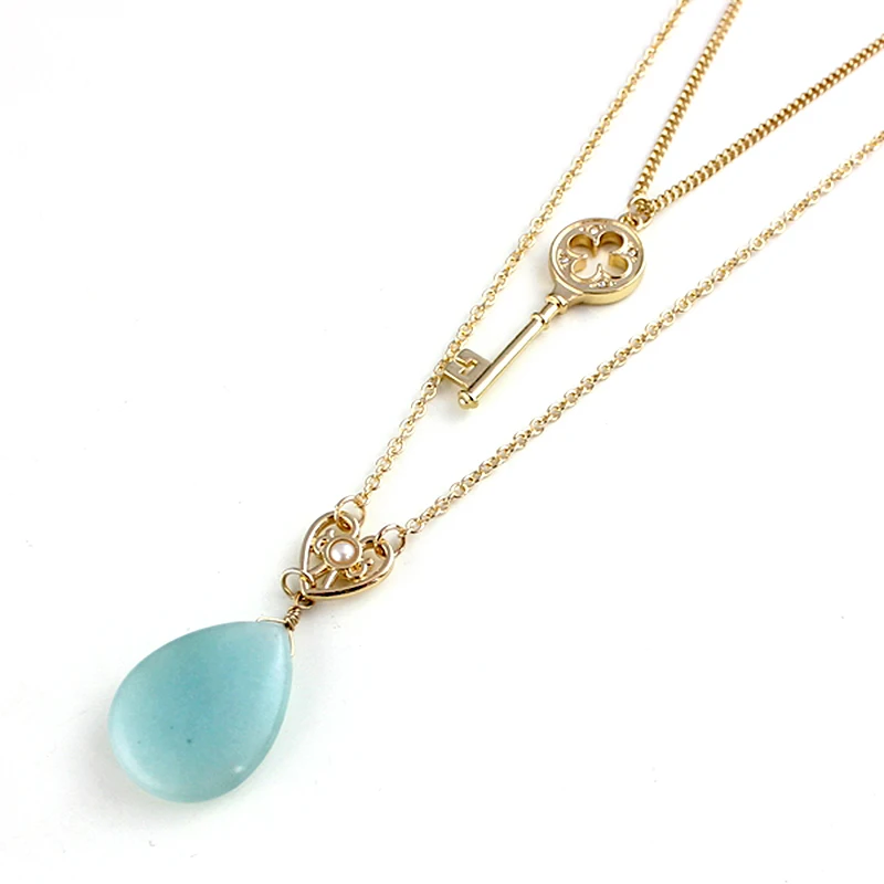 Золотая цепочка чокер женское ожерелье из зеленого натурального камня кулоны в