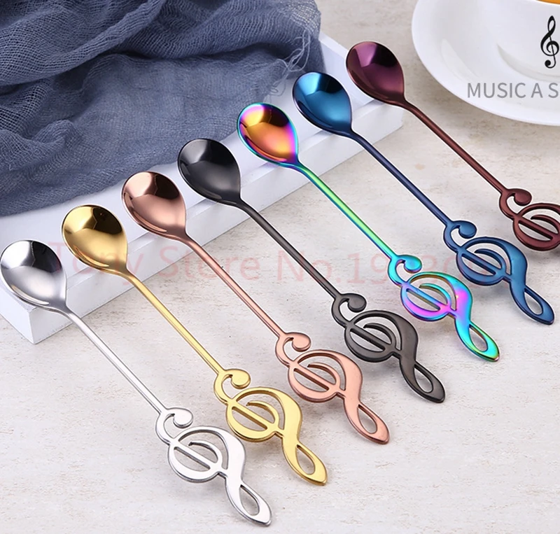 300pcs Stainless Steel Musical Note Dessert Spoon Coffee Stir Durable Scoop Exquisite Tableware Gift Milktea Tea Ice-cream | Дом и сад