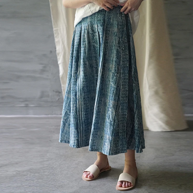 Женская плиссированная юбка Johnature винтажная Свободная до щиколотки с принтом на
