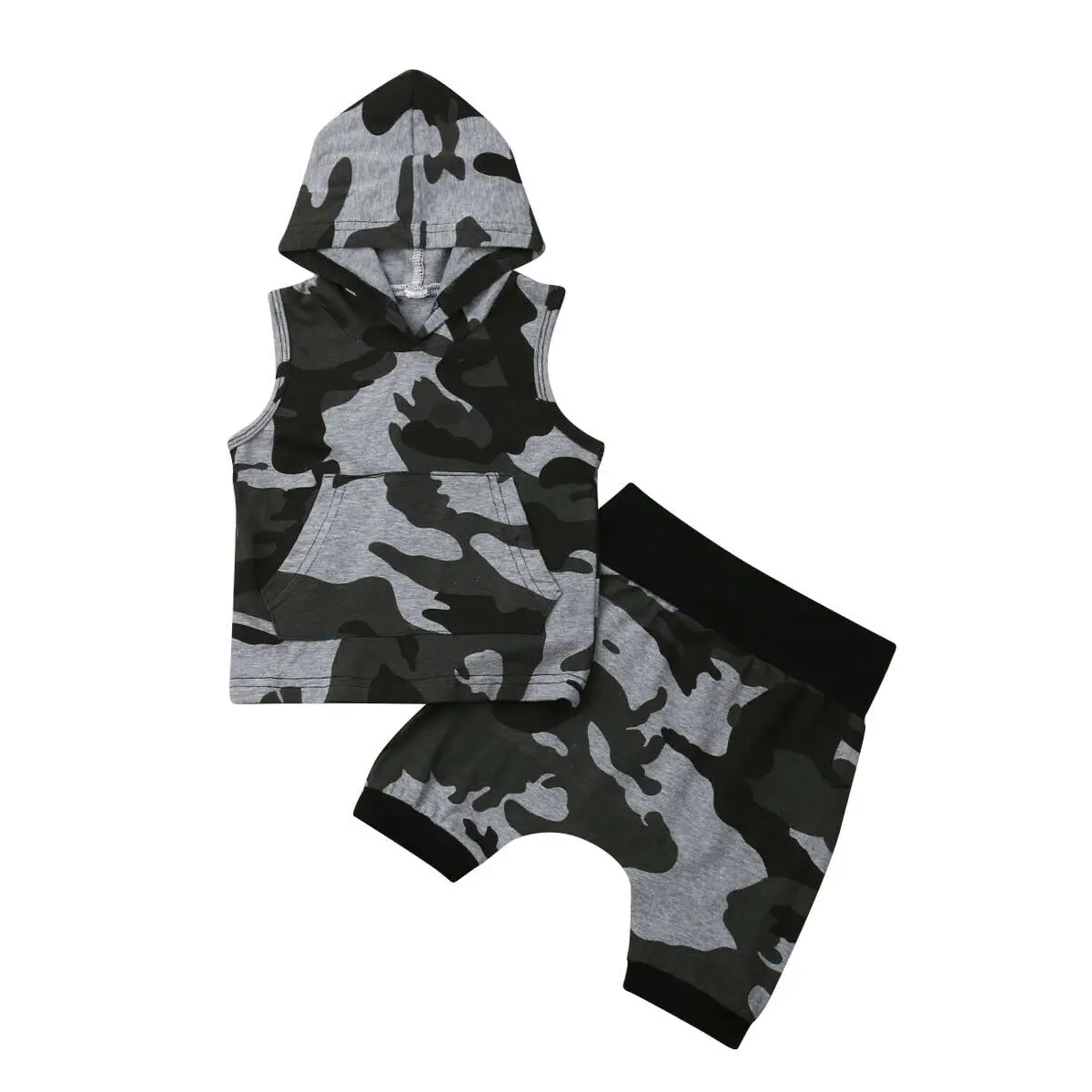 2019 New Fashion Newborn Kids Baby Boys Clothes Clothing Set Camo Sleeveless Hooded Tops Pants Shorts Outfits |