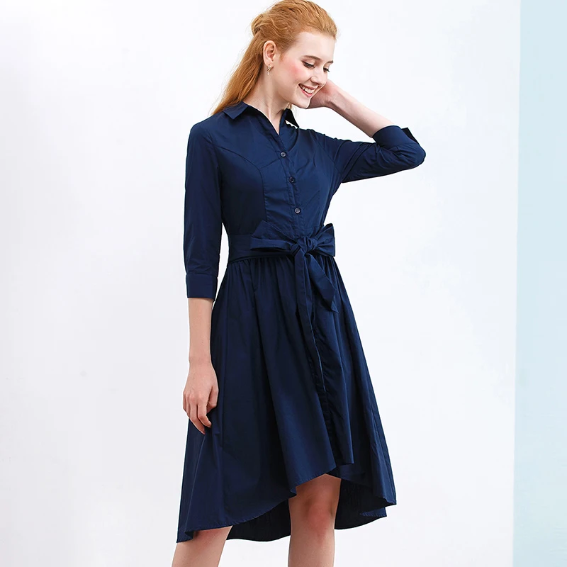Женское платье с поясом черное синее неровным краем|collar dress|autumn dressdress fashion women |