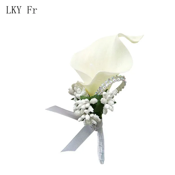White LKY Fr, искусственный цветок, Женихи, мужской корсаж на булавке, цветы, Свадебный корсаж для выпускного вечера, белый, розовый, бутоньерка для жениха, мужские свадебные цветы - Цвет: White