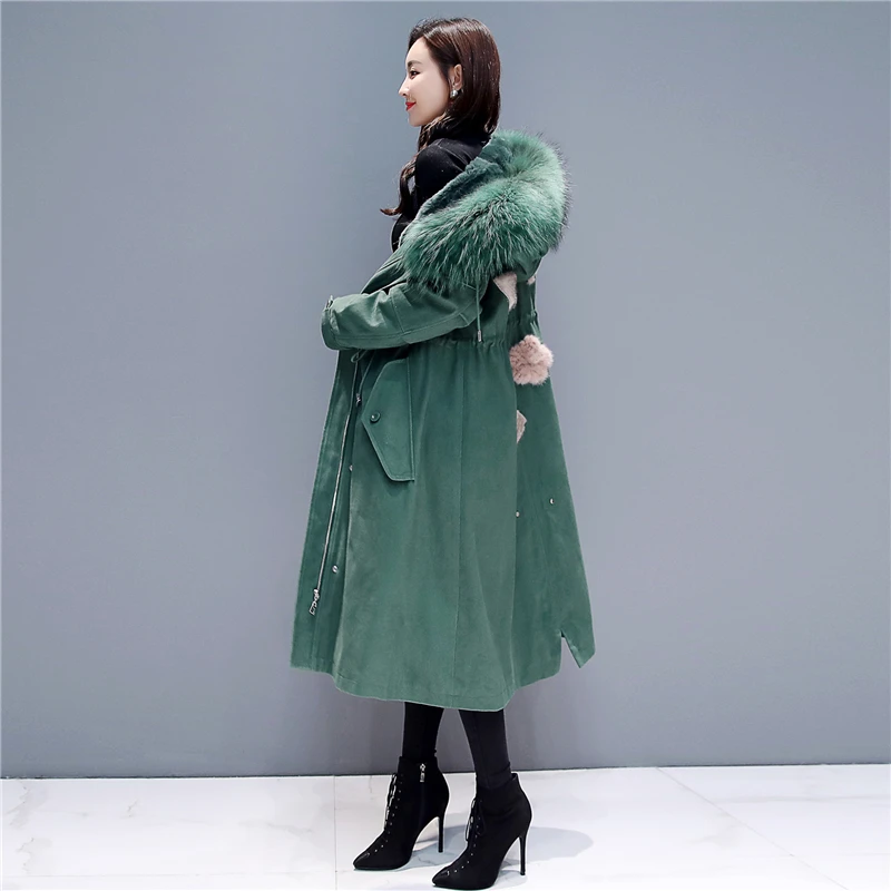 Длинная зимняя куртка женская парка в Корейском стиле пальто с большим меховым