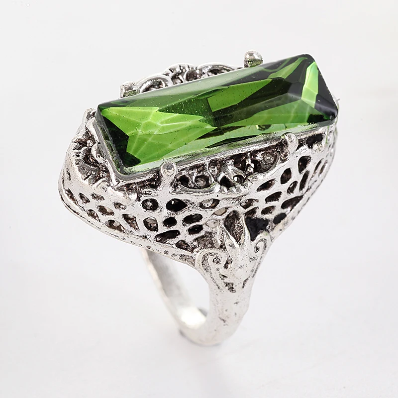 Винтажные кольца серебряного цвета большие зеленые стразы для женщин с