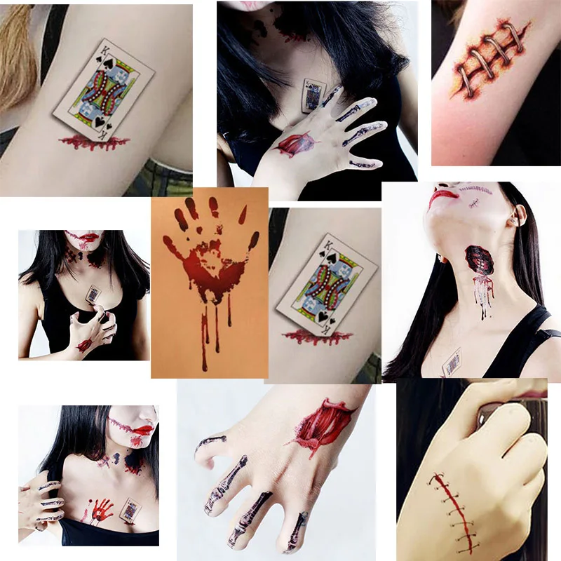 8 шт. Хэллоуин Водонепроницаемый Временные татуировки Стикеры террор раны