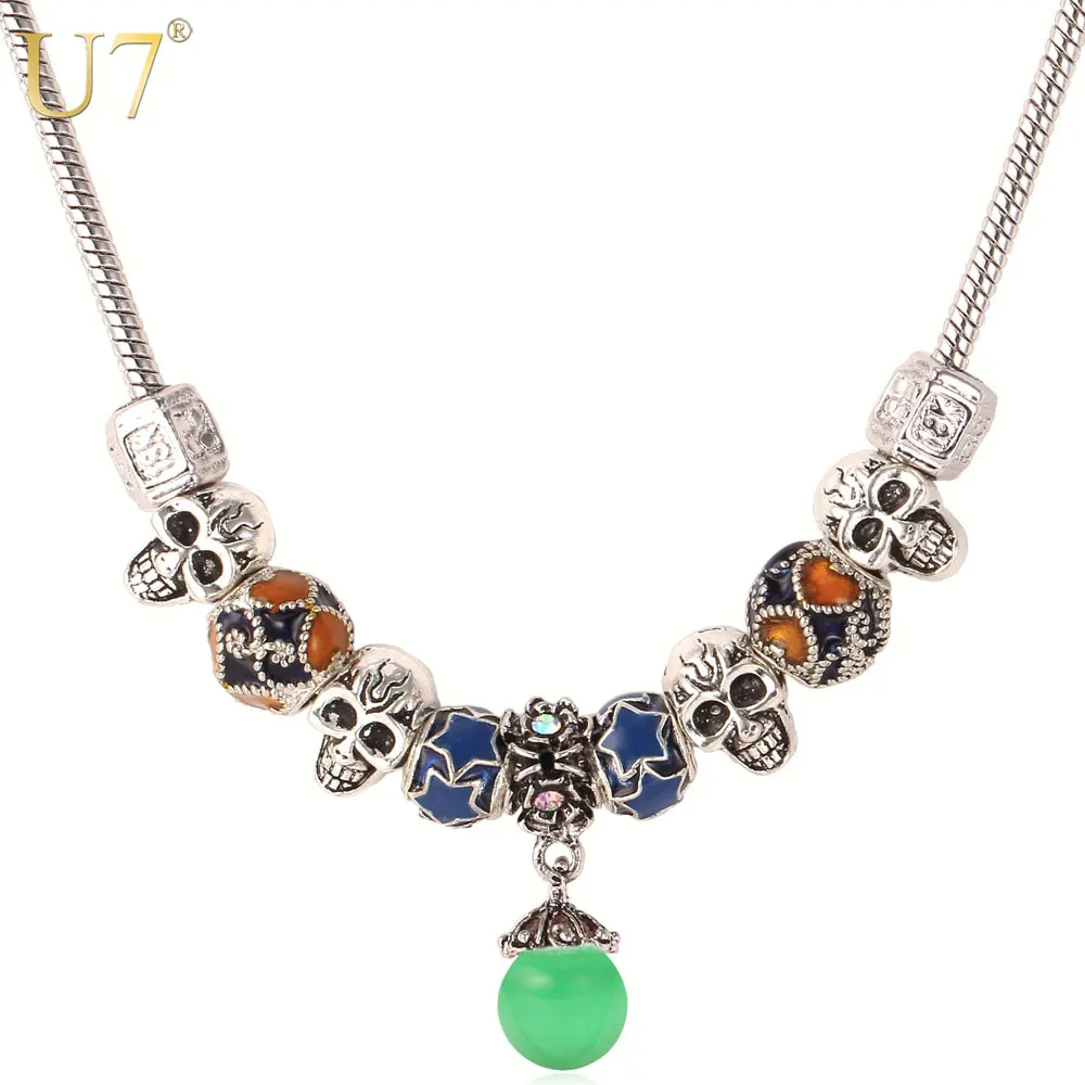 U7 Тибетский Серебряный Шармы Скелет Бусы Ожерелье Натуральный Камень Опал Кулон