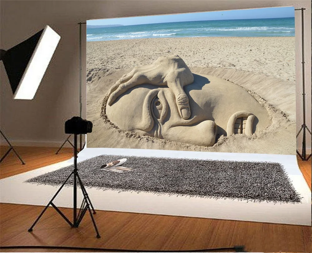 Laeacco Sea Art Beach Sculpture Hand Child Scene Photography Background Customized Photographic Backdrops For Photo Studio | Электроника