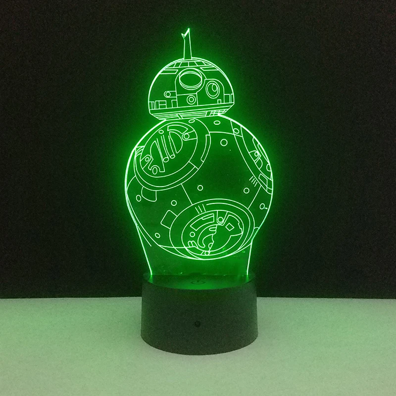3D креативный светильник BB8 светодиодсветильник лампа с USB 7 цветов для спальни