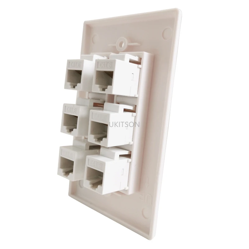 6 портов RJ45 Ethernet Cat6 Keystone Женский к женскому настенная пластина в белом цвете для Северной Южной Америки сеть Лицевая панель