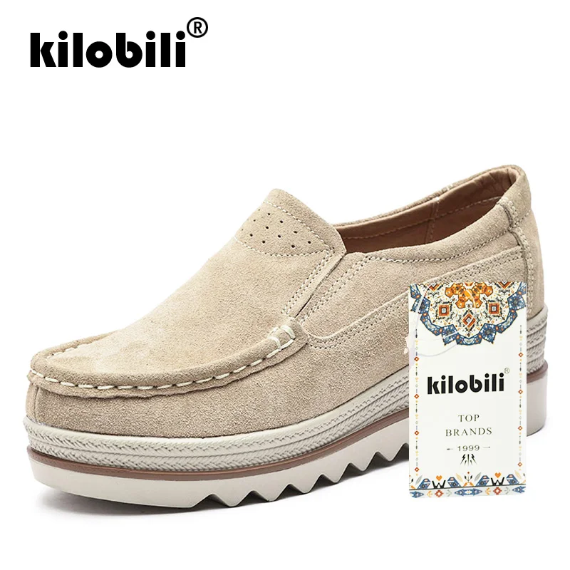 Kilobili 2019 Весна Женские туфли лодочки обувь кроссовки на танкетке кожаные