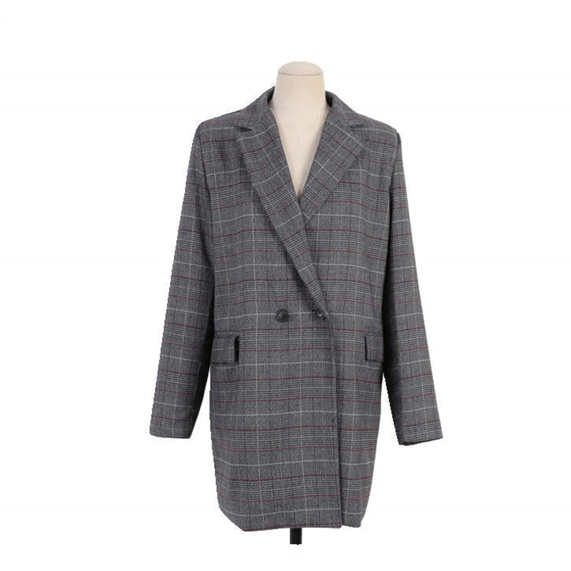 Fashion Big size Autumn Winter Women Blazers And Jackets Vintage Long Sleeve Plaid Large Size Female Blazer Pockets Button J743